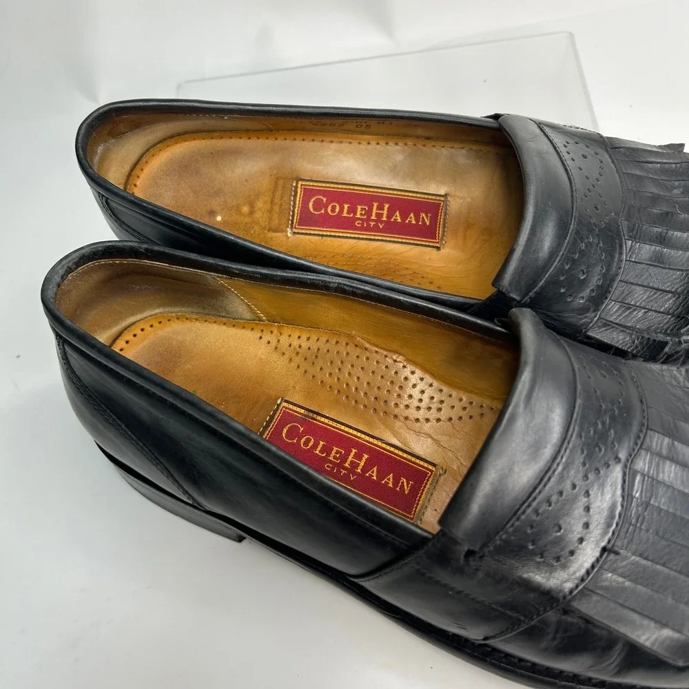 Cole Haan City Mens Black Leather Kiltie Loafers Dress Shoes 8262 Size 9.5 M